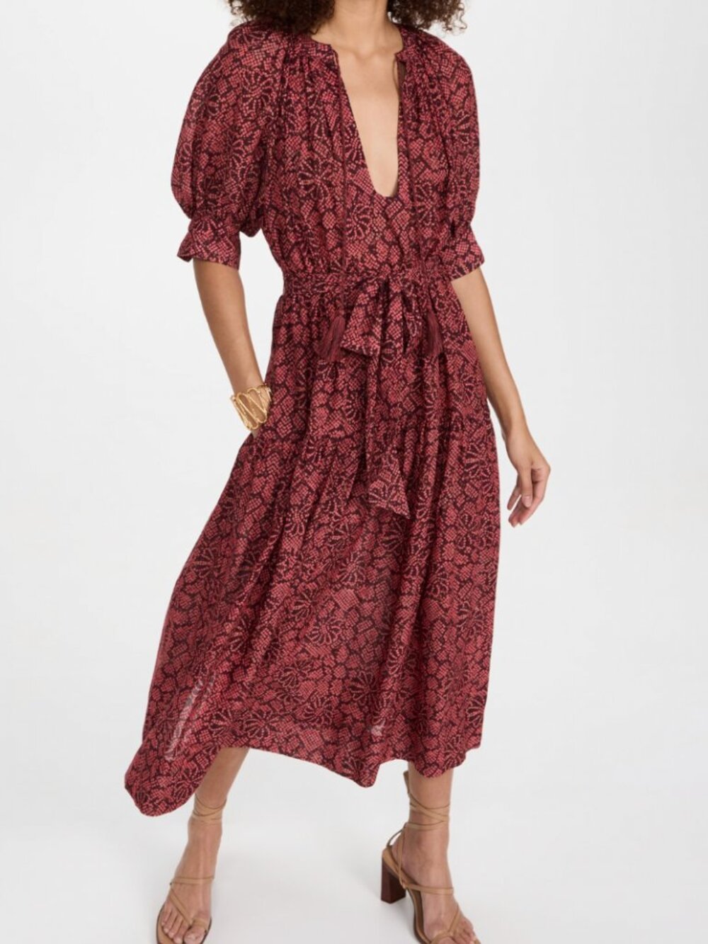 Ulla Johnson Burgundy Black Floral Midi Dress